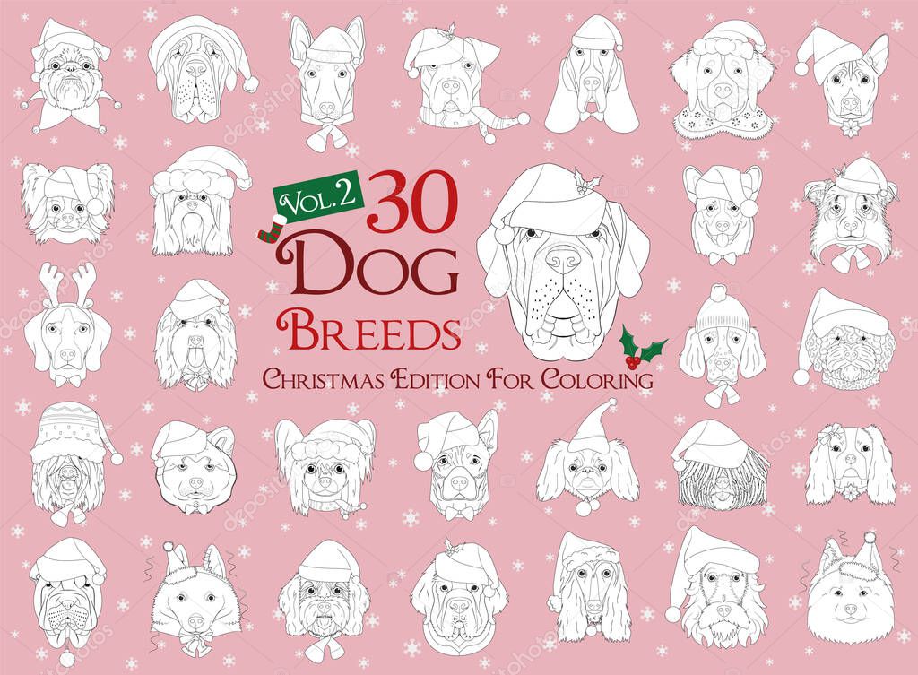 Set of 30 dog breeds for coloring with Christmas and winter themes Set 2