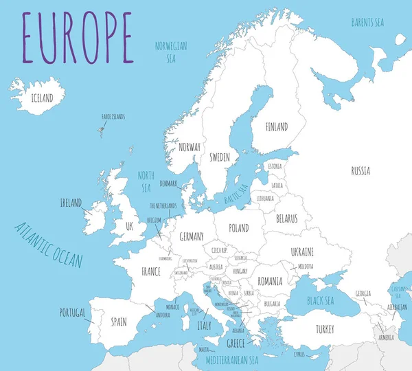 Europa Política Mapa Ilustração Vetorial Com Países Cor Branca Camadas —  Vetores de Stock