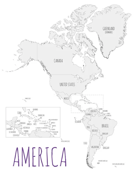 Ilustración Vectorial Political America Map Aislada Fondo Blanco Capas Editables — Archivo Imágenes Vectoriales