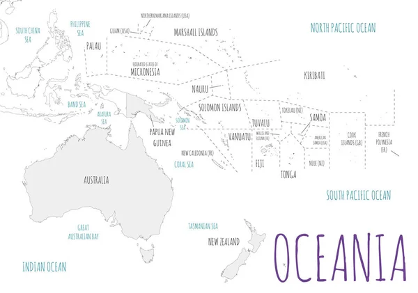 Oceanía Política Ilustración Vectorial Mapas Aislada Fondo Blanco Capas Editables — Archivo Imágenes Vectoriales