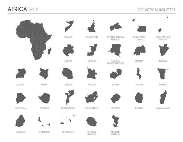 Conjunto Mapas Silueta Detallados Los Países Territorios Africanos Mapa África — Vector de stock