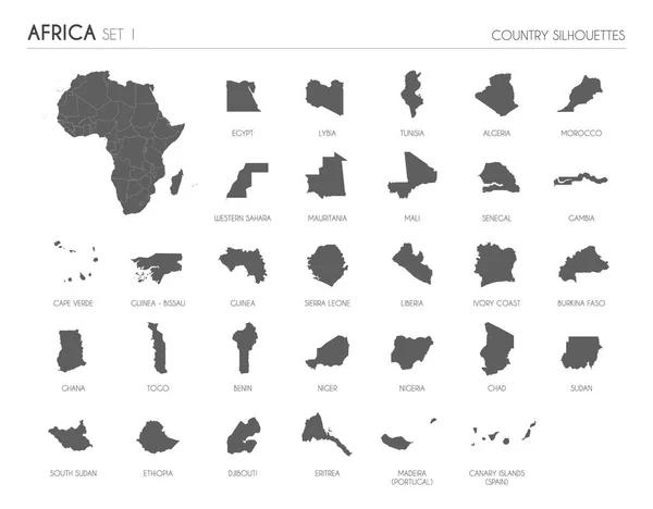 Conjunto Mapas Alta Silueta Detallada Los Países Territorios Africanos Mapa — Vector de stock
