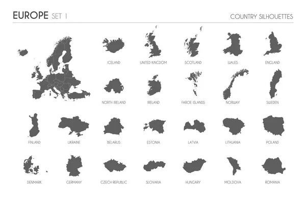 Set Mappe Dettagliate Dei Paesi Territori Europei Mappa Dell Europa — Vettoriale Stock