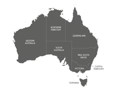 Vector map of Australia with regions or territories and administrative divisions. Editable and clearly labeled layers. clipart
