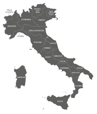 Vector map of Italy with regions and administrative divisions. Editable and clearly labeled layers. clipart
