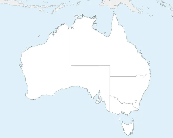 Mapa Branco Vetorial Austrália Com Regiões Divisões Administrativas Países Territórios — Vetor de Stock
