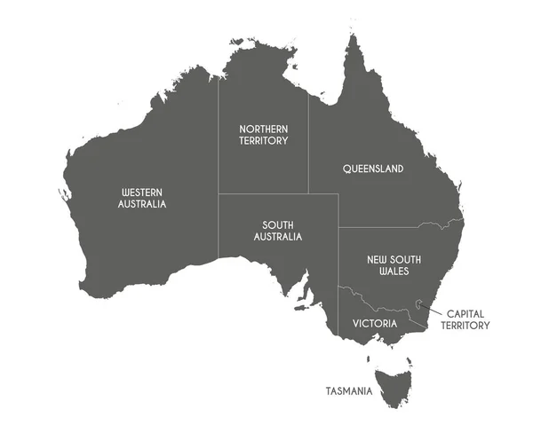 Mapa Vetorial Austrália Com Regiões Territórios Divisões Administrativas Camadas Editáveis — Vetor de Stock