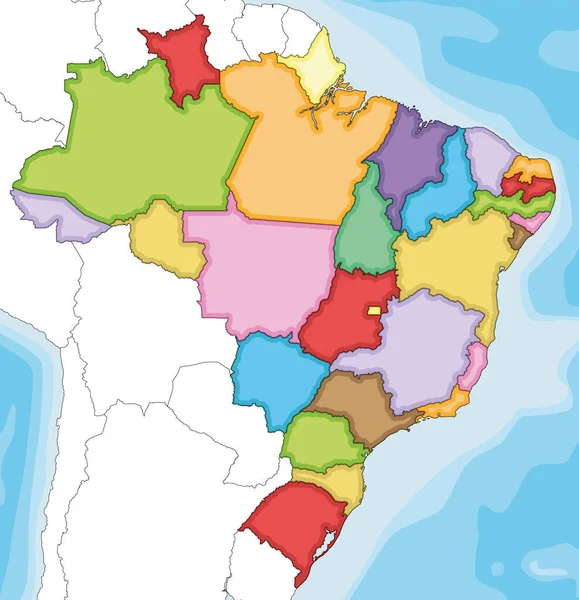 矢量用国家和行政区划以及邻国和领土来说明巴西的空白地图 可编辑和有明确标签的层 — 图库矢量图片