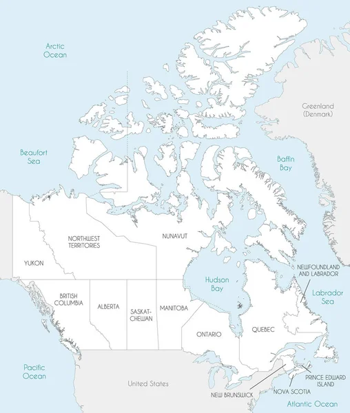 Vectorkaart Van Canada Met Provincies Gebieden Administratieve Afdelingen Buurlanden Gebieden — Stockvector