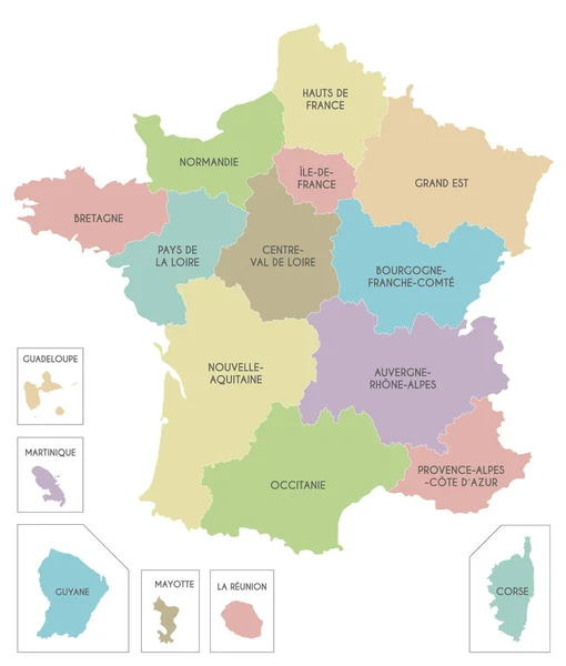 Mapa Vectorial Francia Con Regiones Territorios Divisiones Administrativas Capas Editables — Archivo Imágenes Vectoriales