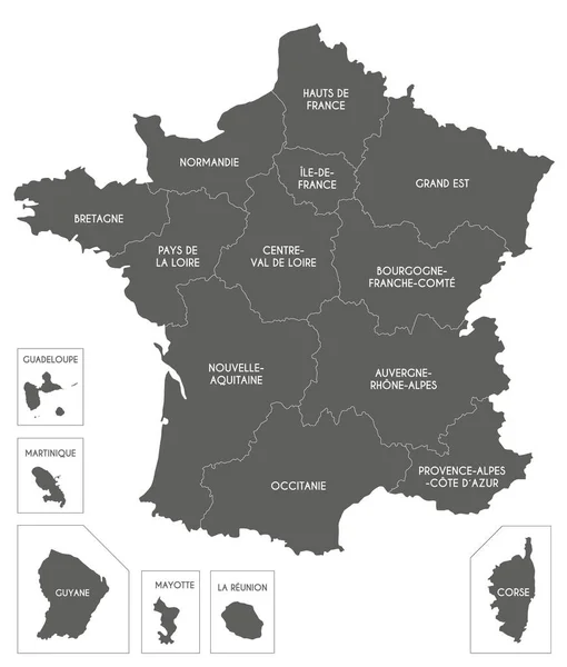 Mapa Vetorial França Com Regiões Territórios Divisões Administrativas Camadas Editáveis — Vetor de Stock