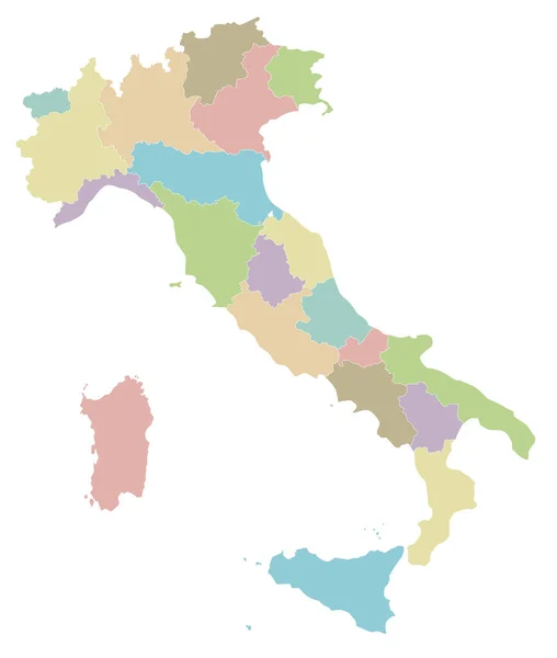 Векторна Чиста Карта Італії Регіонами Адміністративними Поділами Додатні Чітко Позначені — стоковий вектор