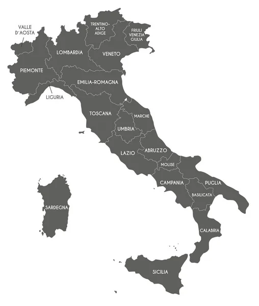Mapa Vetorial Itália Com Regiões Divisões Administrativas Camadas Editáveis Claramente — Vetor de Stock