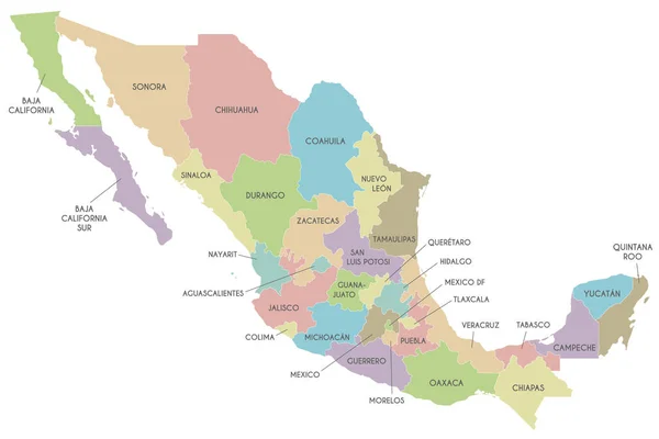 Mappa Vettoriale Del Messico Con Regioni Stati Divisioni Amministrative Livelli — Vettoriale Stock