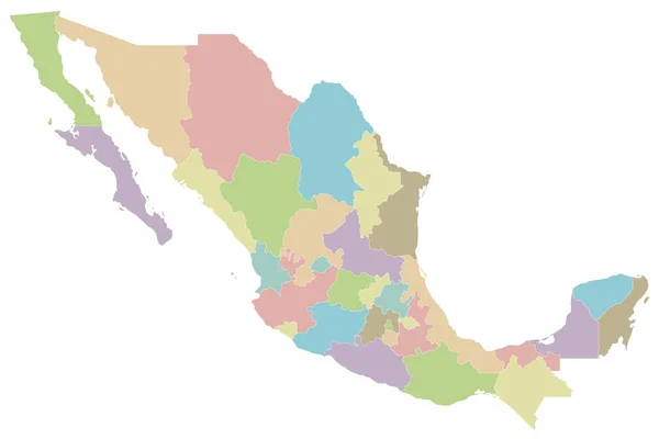 Wektorowa Czysta Mapa Meksyku Regionami Lub Stanami Podziałami Administracyjnymi Warstwy — Wektor stockowy