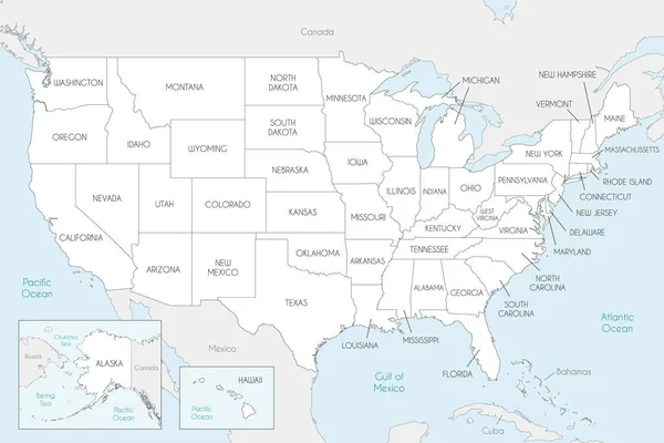 Vektorkarta Över Usa Med Delstater Och Administrativa Indelningar Och Grannländer — Stock vektor