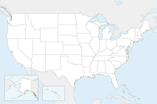 Mapa Branco Vetorial Dos Eua Com Estados Divisões Administrativas Países — Vetor de Stock