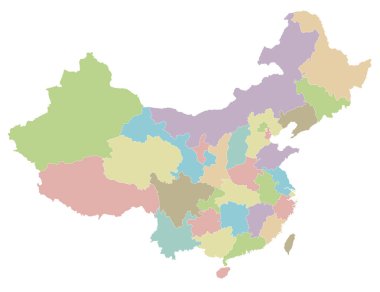 Vector blank map of China with provinces, regions and administrative divisions. Editable and clearly labeled layers.