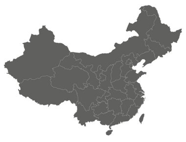 Eyaletleri, bölgeleri ve idari bölümleri olan boş Çin haritası. Düzenlenebilir ve etiketlenebilir katmanlar.