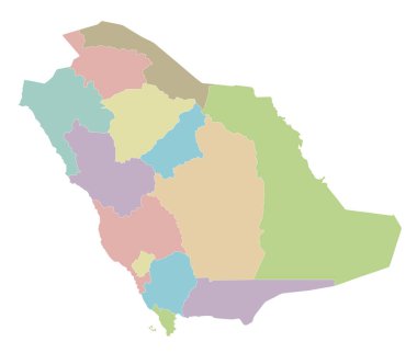 Taşralı ve idari birimli Suudi Arabistan 'ın boş vektör haritası. Düzenlenebilir ve etiketlenebilir katmanlar.