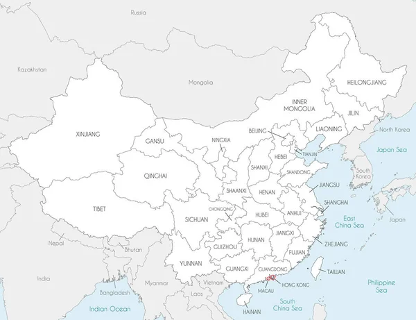 Mapa Vectorial China Con Provincias Regiones Divisiones Administrativas Países Vecinos — Archivo Imágenes Vectoriales