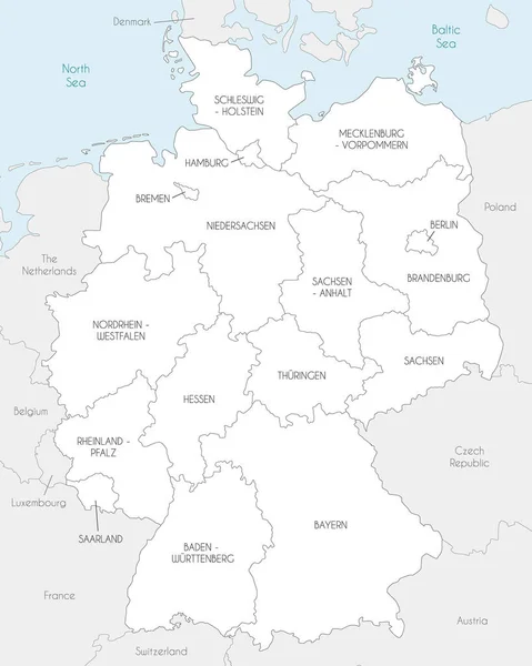 Vector Map Germany Federated States Regions Administrative Divisions Neighbouring Countries — Stock Vector