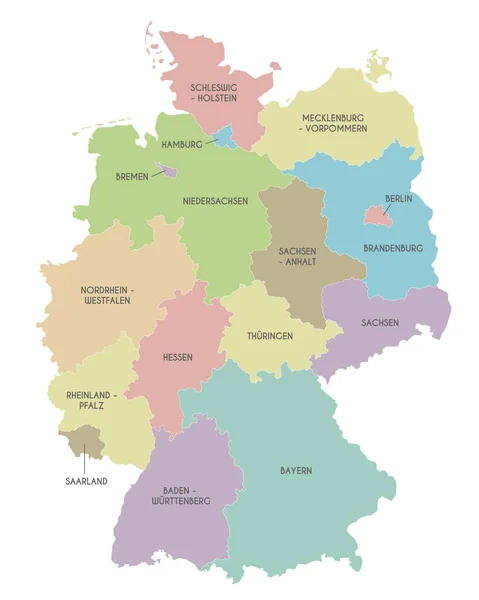 Διανυσματικός Χάρτης Της Γερμανίας Ομόσπονδα Κράτη Περιφέρειες Και Διοικητικές Διαιρέσεις — Διανυσματικό Αρχείο