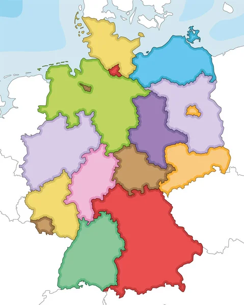 Vector Illustrated Blank Map Germany Federated States Regions Administrative Divisions – stockvektor