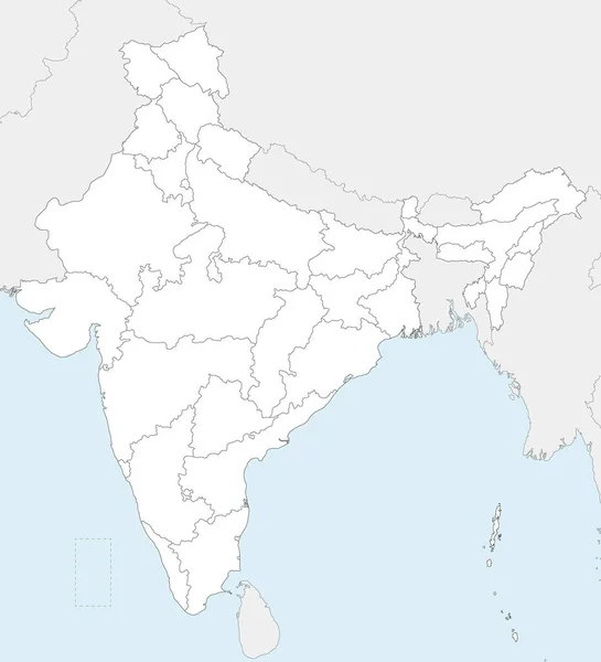 Carta Bianca Vettoriale Dell India Con Stati Territori Divisioni Amministrative — Vettoriale Stock