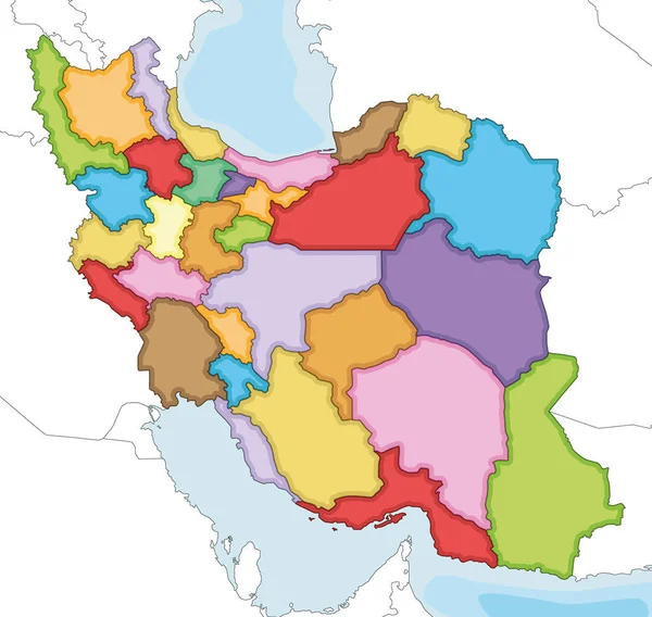 Vector Ilustró Mapa Blanco Irán Con Provincias Divisiones Administrativas Países — Vector de stock