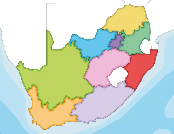 Vektör Güney Afrika Nın Boş Haritasını Vilayetlerle Idari Bölümlerle Komşu — Stok Vektör