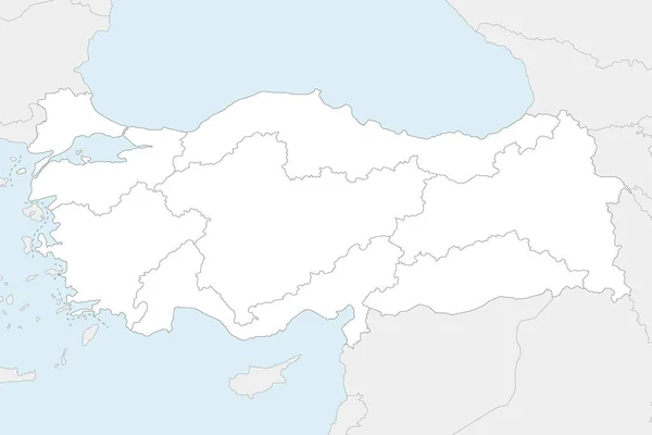 Mapa Branco Vetorial Turquia Com Regiões Divisões Geográficas Países Vizinhos — Vetor de Stock