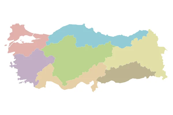 Bölgeleri Coğrafi Bölünmeleri Olan Boş Türkiye Haritası Düzenlenebilir Etiketlenebilir Katmanlar — Stok Vektör