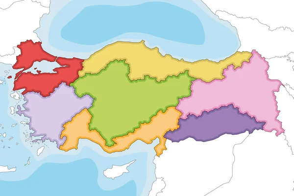 Vetor Ilustrou Mapa Branco Turquia Com Regiões Divisões Geográficas Países — Vetor de Stock