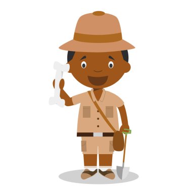 Siyahi ya da Afro-Amerikan erkek arkeologun sevimli çizgi film çizimi.