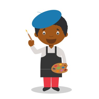 Siyahi ya da Afrikalı Amerikalı bir erkek sanatçının sevimli çizgi film çizimi.