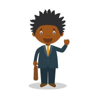 Siyahi ya da Afrikalı Amerikalı bir erkek iş adamının sevimli çizgi film çizimi..