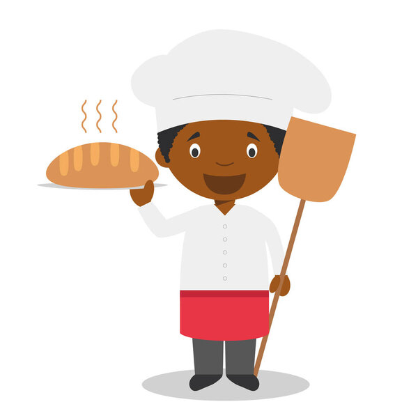 Cute cartoon vector illustration of a black or african american male baker.