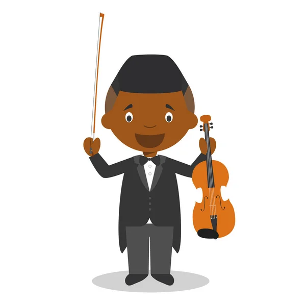 Cute Cartoon Vector Illustration Black African American Male Classic Musician — Stock Vector