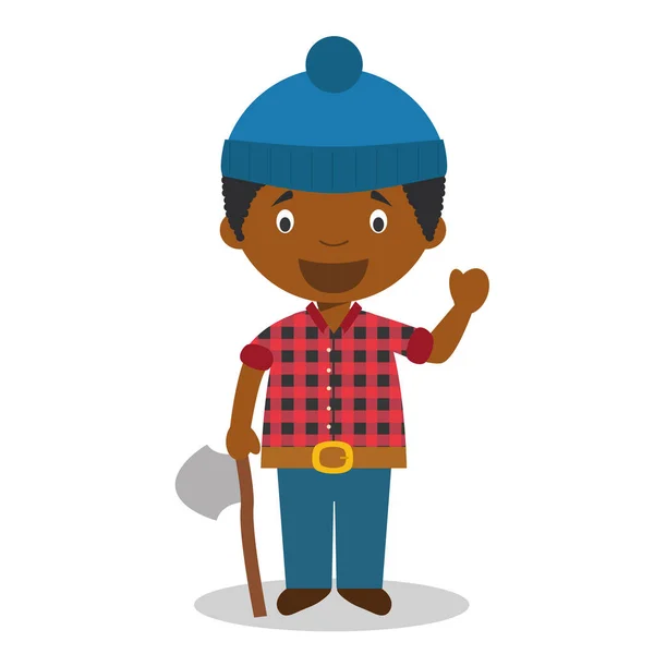 Cute Cartoon Vector Illustration Black African American Male Lumberjack — Stock Vector