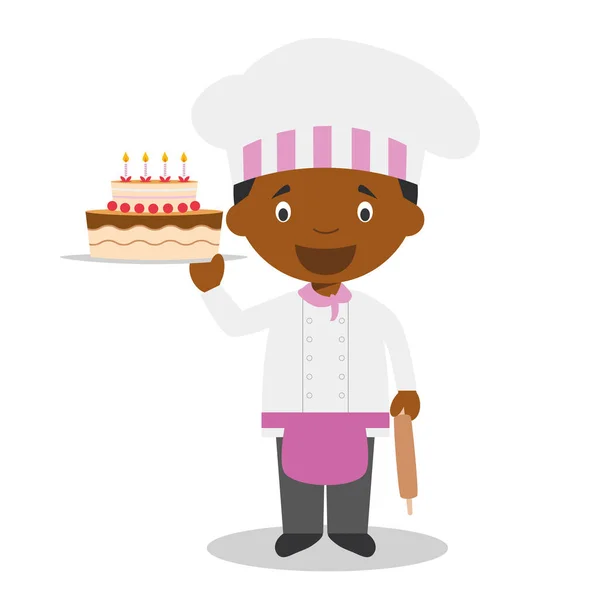 美国黑人或非洲裔男性糕点厨师的卡通画 — 图库矢量图片