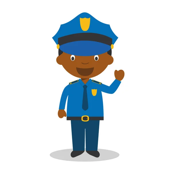 Lindo Vector Dibujos Animados Ilustración Negro Afroamericano Policía Masculino — Vector de stock