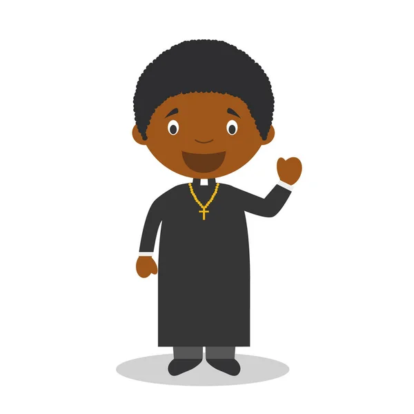Nette Cartoon Vektor Illustration Eines Schwarzen Oder Afrikanisch Amerikanischen Priesters — Stockvektor