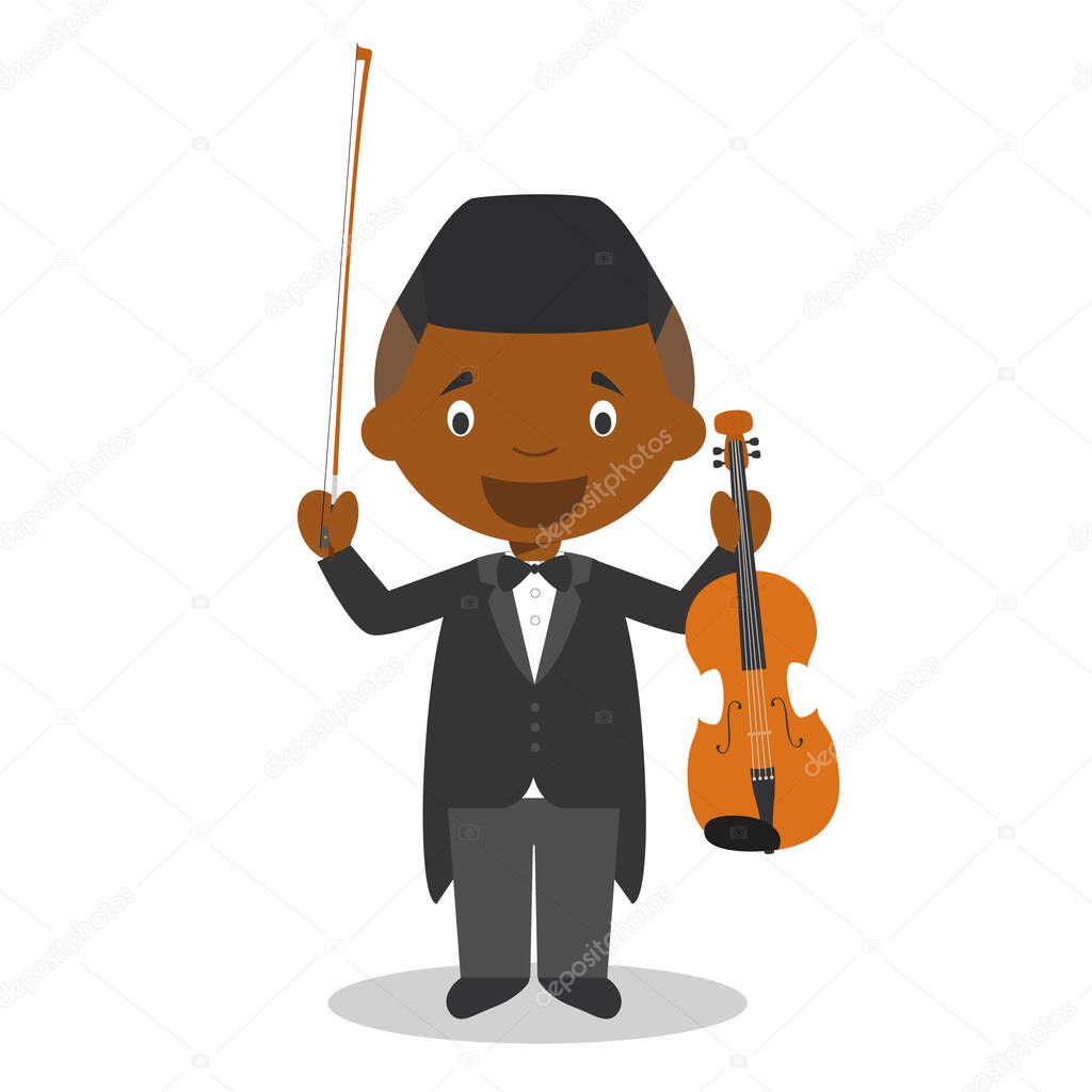 Cute cartoon vector illustration of a black or african american male classic musician.