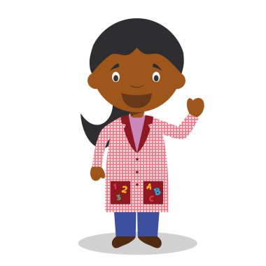 Siyahi ya da Afrikalı Amerikalı kadın bir öğretmenin şirin çizgi film çizimi..