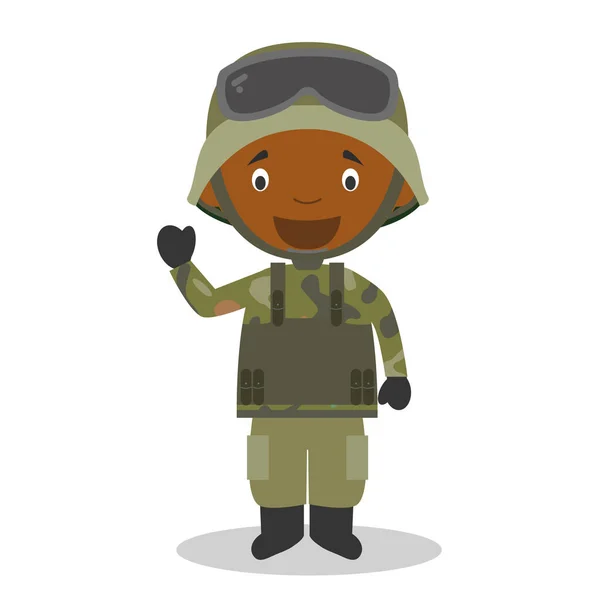 Cute Cartoon Vector Illustration Black African American Male Soldier — Stock Vector