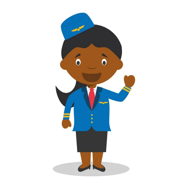 美国黑人或非洲裔空姐的卡通画 — 图库矢量图片