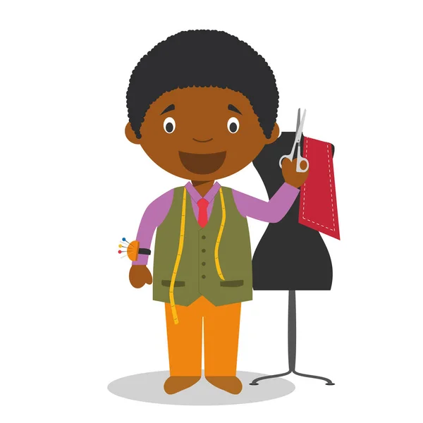 Cute Cartoon Vector Illustration Black African American Male Tailor — Stock Vector