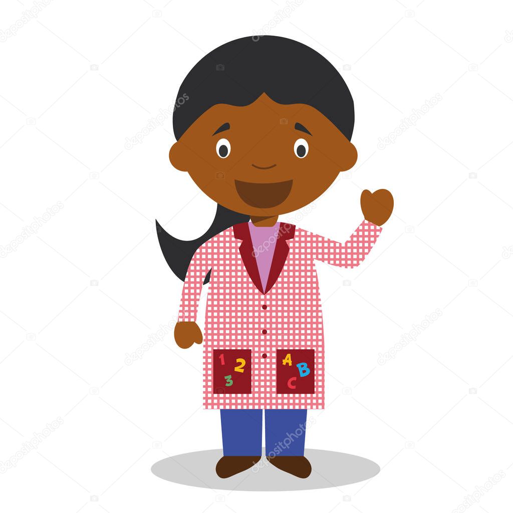 Cute cartoon vector illustration of a black or african american female teacher.