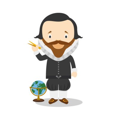 Johannes Kepler çizgi film karakteri. Vektör İllüstrasyonu. Çocuk Geçmişi Koleksiyonu.